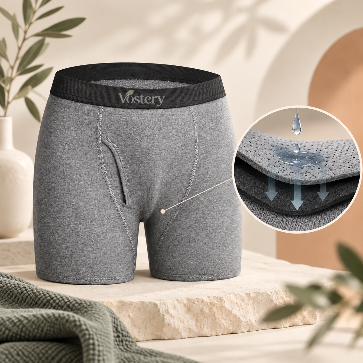 Boxer anti-fuites homme Vostery gris