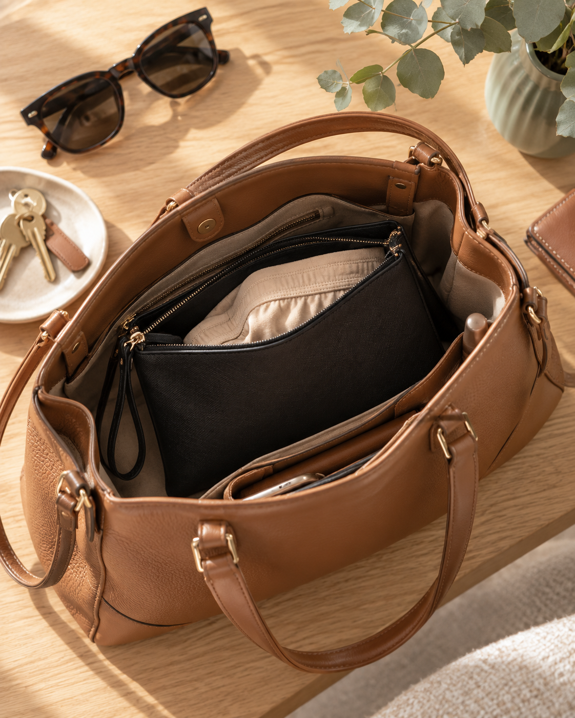 Pochette imperméable Vostery noire dans un sac à main, avec une culotte de rechange