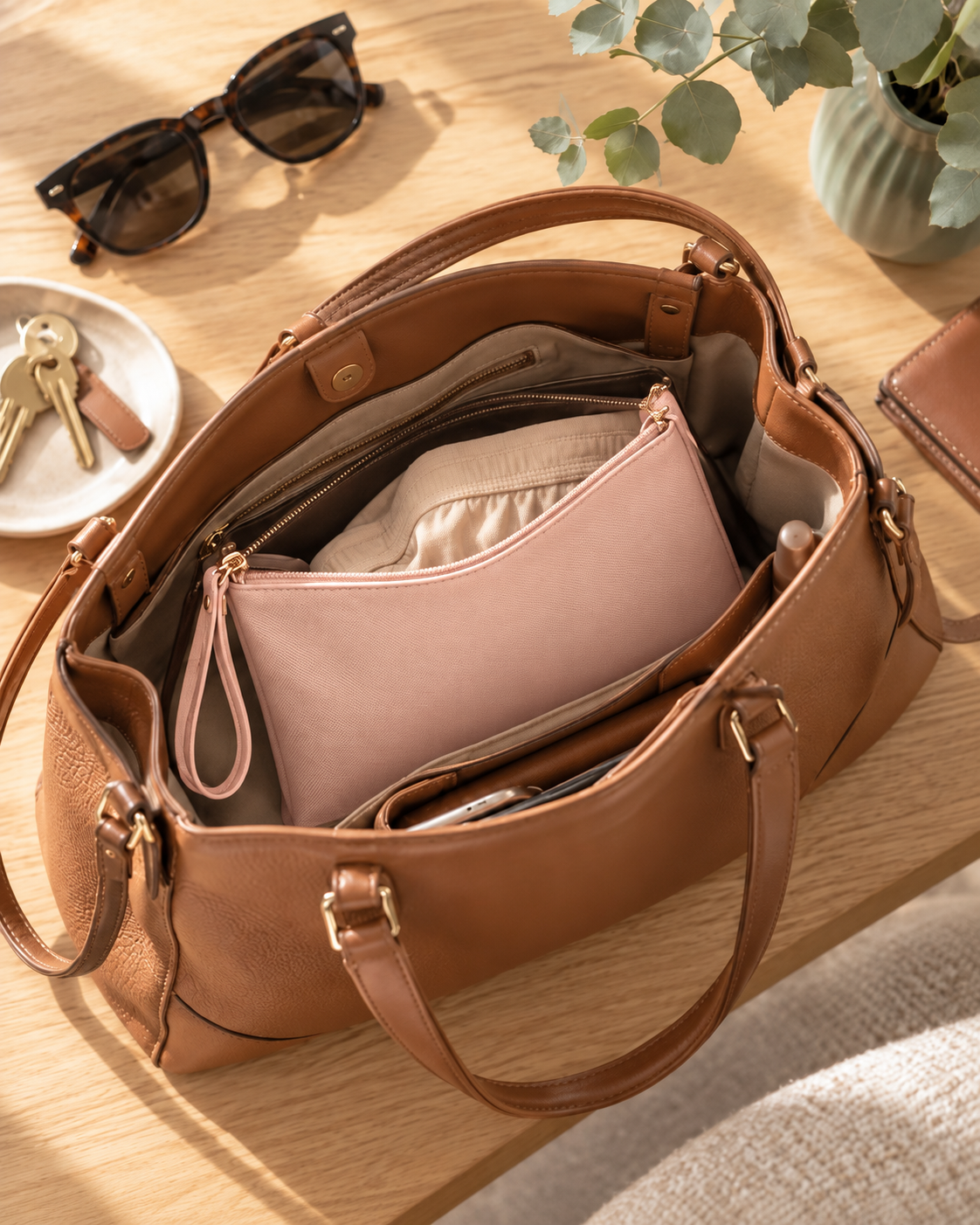 Pochette imperméable Vostery rose pâle dans un sac à main, avec une culotte de rechange